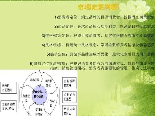 （产品定位：目标市场定位、产品特性定位、价格定位、渠道定位、品牌形象定位）